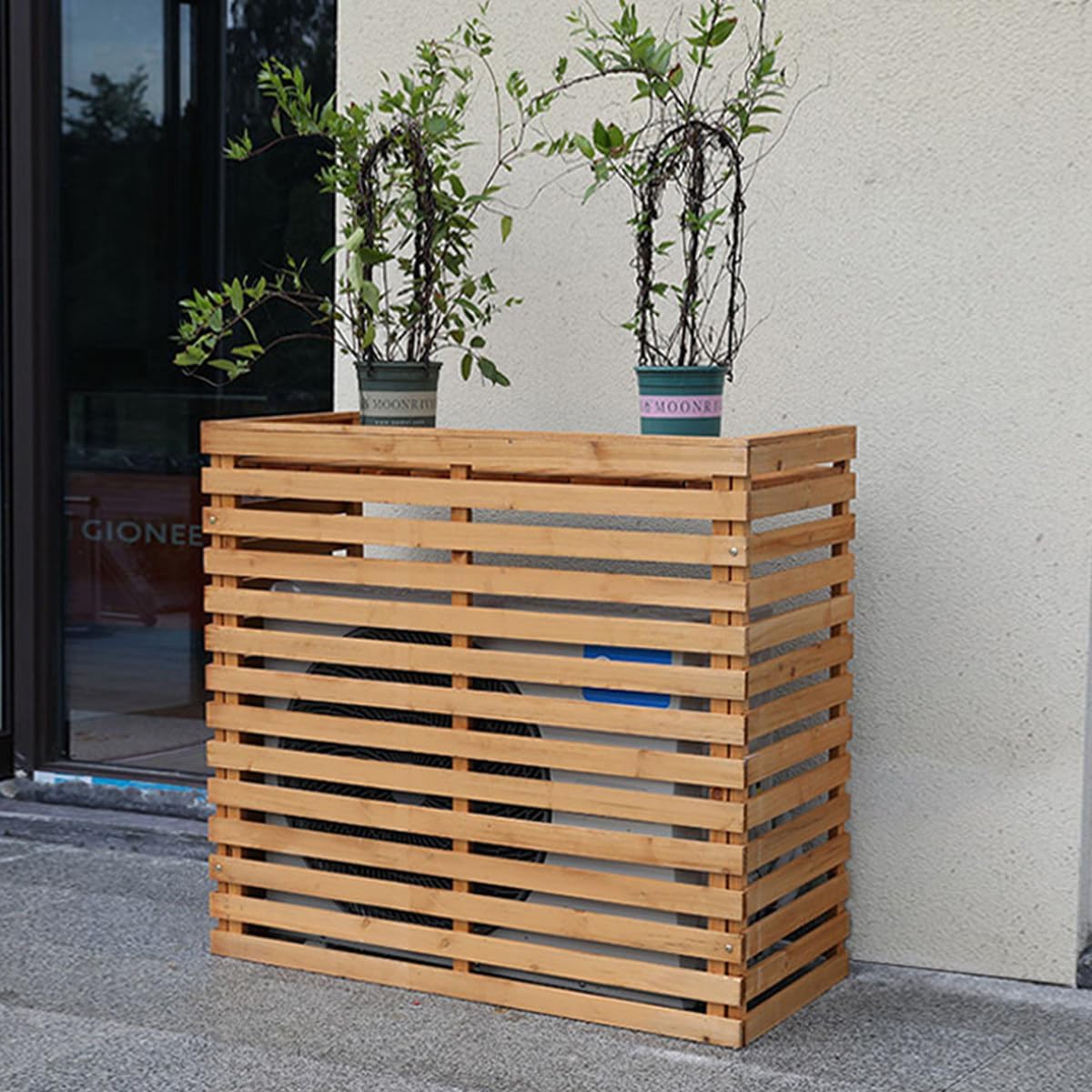 GENERIC Housse De Climatiseur D'extérieur En Bois Massif Avec Persiennes Pour Climatisation Et Support De Fleurs Décoratif Pour Unités De Climatisation, Protection Contre Les Intempéries Pour Les Espaces