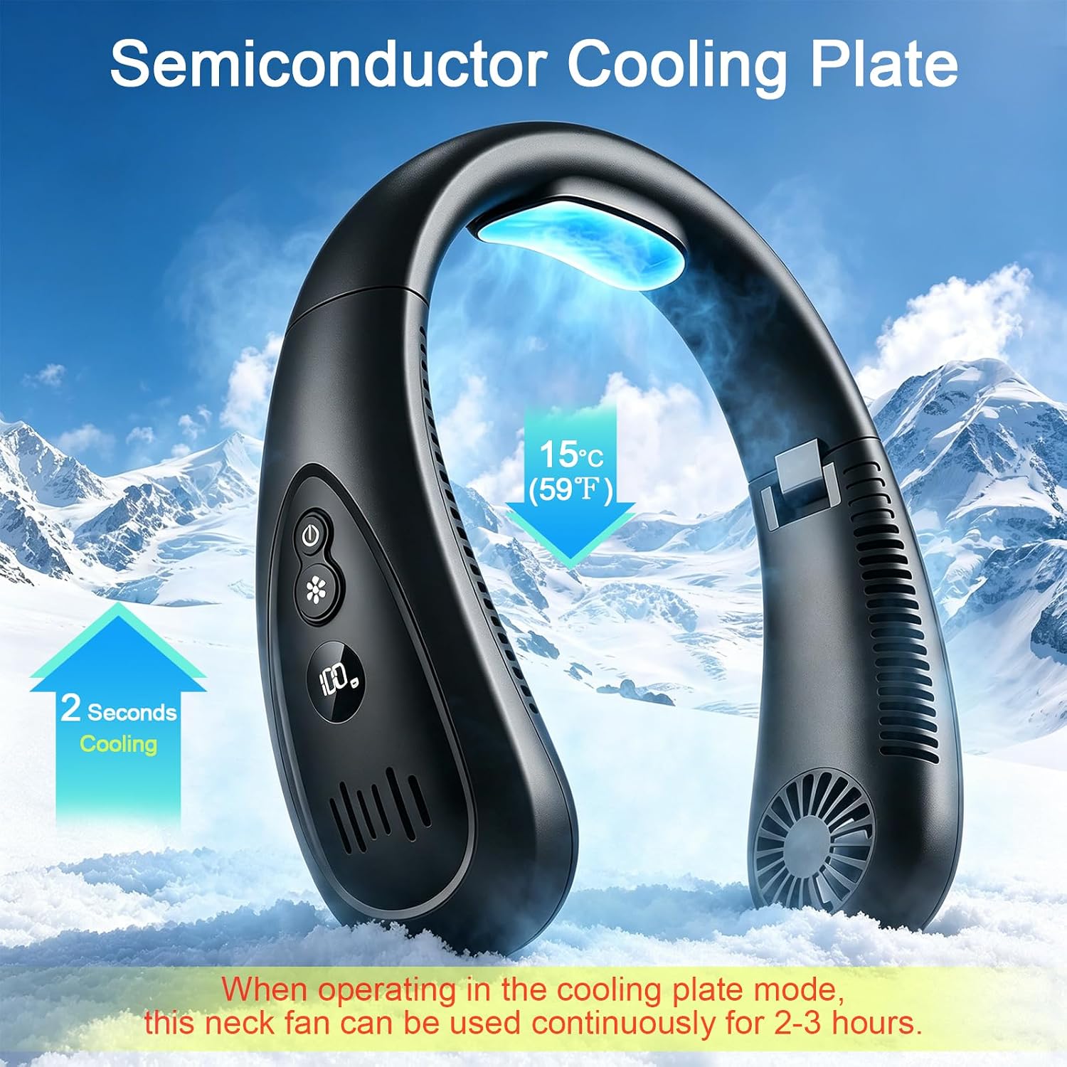  Climatiseur De Cou, Ventilateur De Cou Rechargeable Avec Flux D'air De Refroidissement Semi-conducteur, Ventilateur Portable Avec Batterie De 5000 MAh, 3 Vitesses, écran LED, Ventilateur Portable Pour