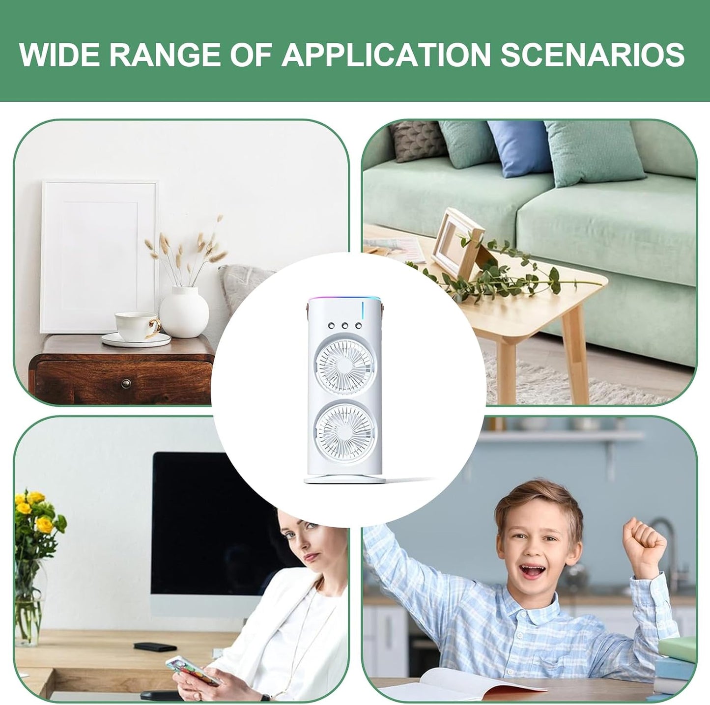  Ventilateur Pulvérisateur Portable à Double Extrémité, Refroidisseur D'air Par évaporation De Lumière LED, Humidificateur Rechargeable Par USB, Ventilateur De Bureau à Double Extrémité Avec