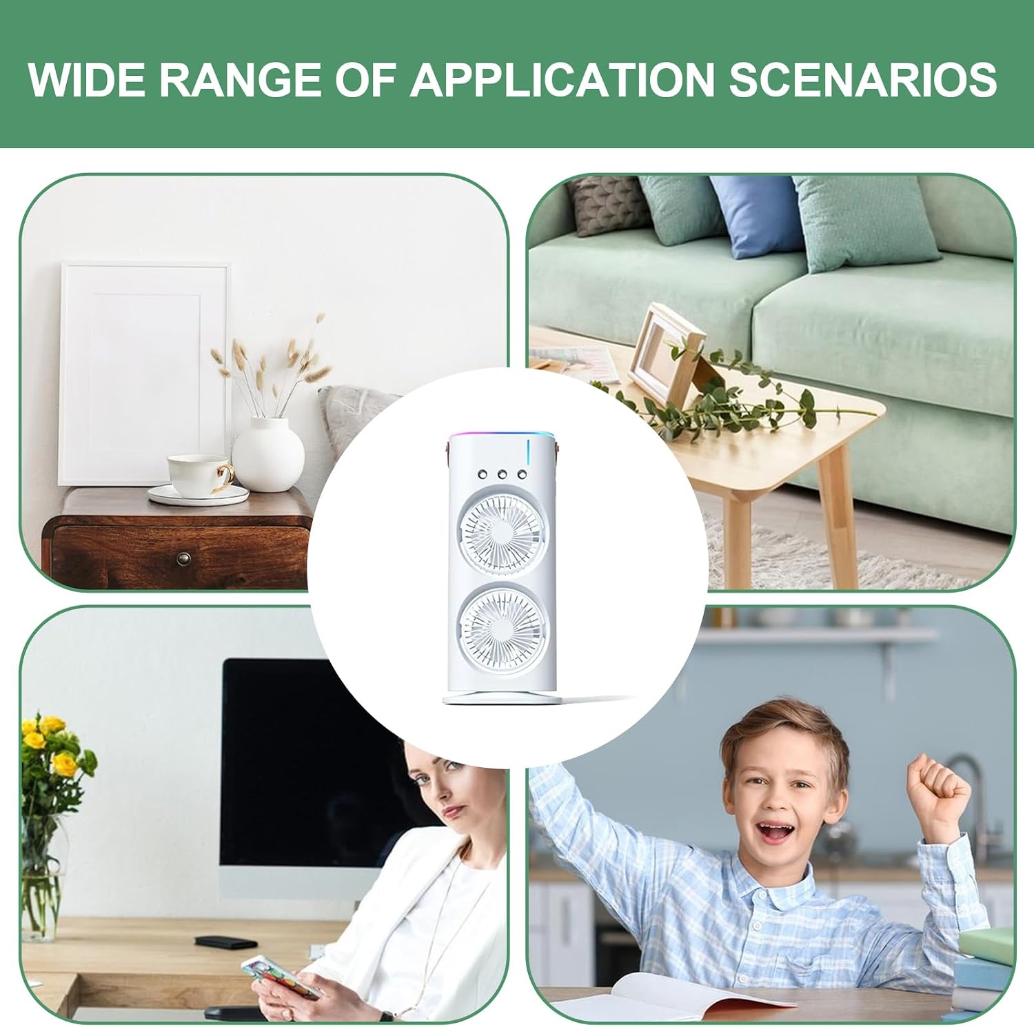  Ventilateur Pulvérisateur Portable à Double Extrémité, Refroidisseur D'air Par évaporation De Lumière LED, Humidificateur Rechargeable Par USB, Ventilateur De Bureau à Double Extrémité Avec