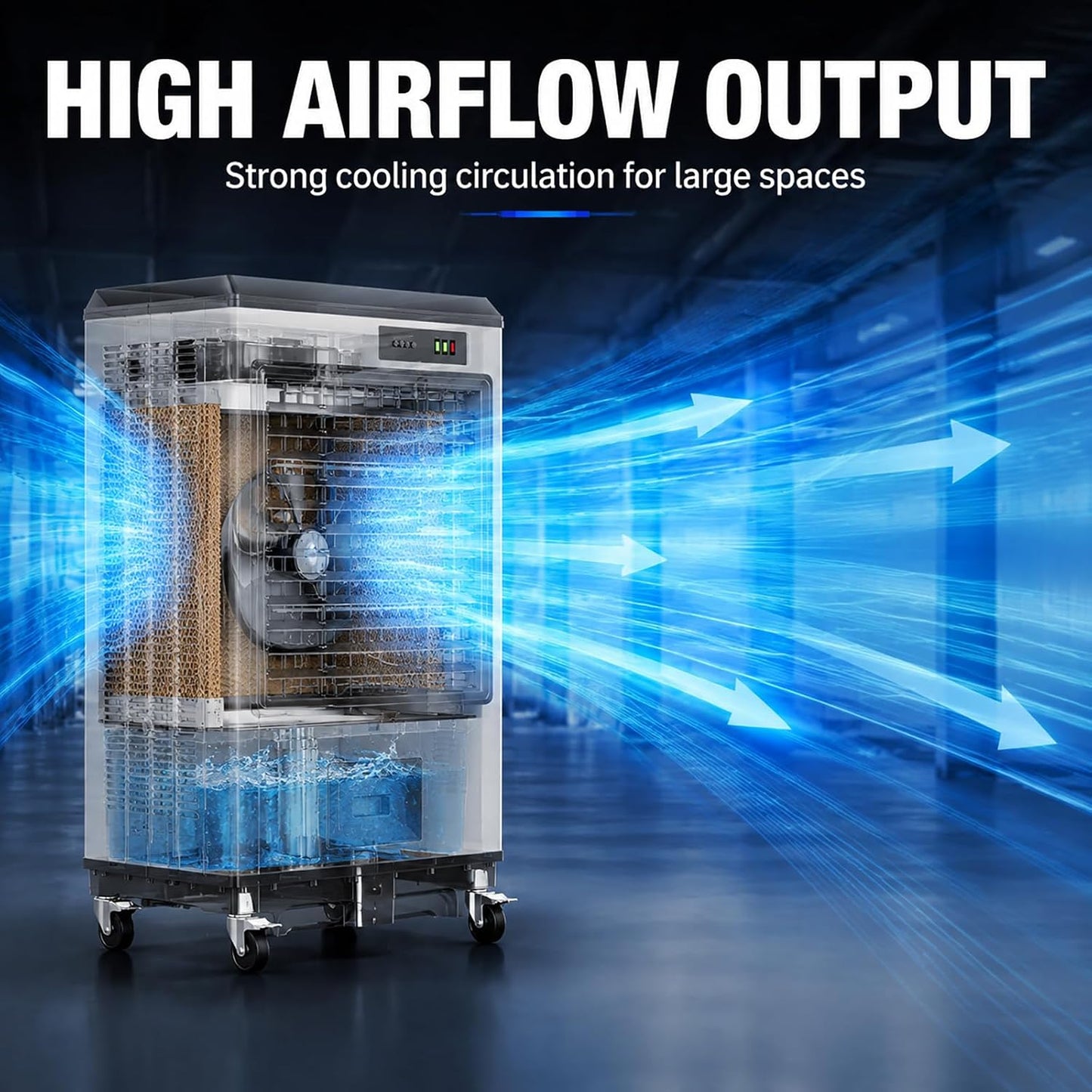 GENERIC Refroidisseur D'air Par évaporation Industriel, Ventilateur De Refroidissement à Eau Portable Avec Coussinets De Refroidissement à 3 Côtés, 3 Vitesses, Grand Réservoir D'eau Et Roues Pour Entrepôt