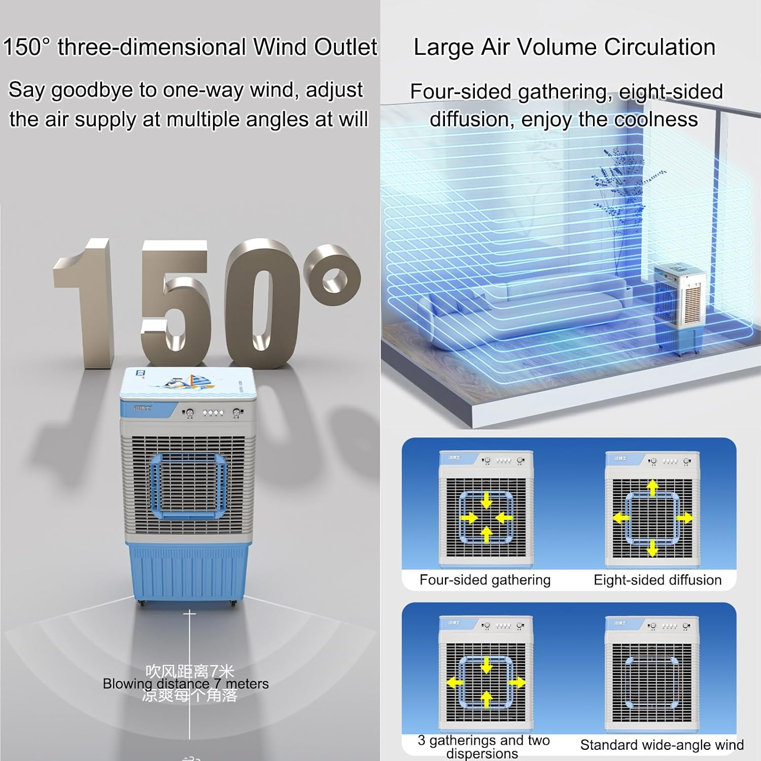 GENERIC Refroidisseur D'air évaporatif Commercial, Refroidisseur De Marais 3 En 1 Avec Réservoir 30L/40L, 3 Vitesses, 150 Large Swing, Portable Pour L'usine D'atelier De Garage