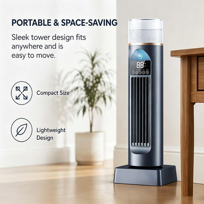 GENERIC Ventilateur Portable à Refroidissement Par Eau, Rafraîchisseur D'air Par évaporation Avec Télécommande Et Réservoir D'eau De 230 Ml, Silencieux, 6 Vitesses Et Minuterie 6 H, Ventilateur Tour White
