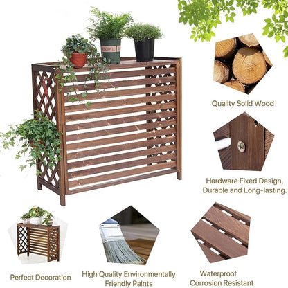 GENERIC Housse En Bois Marron Pour Climatiseur Avec Persiennes - Conteneur à Condensateur Caché Pour L'extérieur - Facile à Installer - Résistant Aux Intempéries