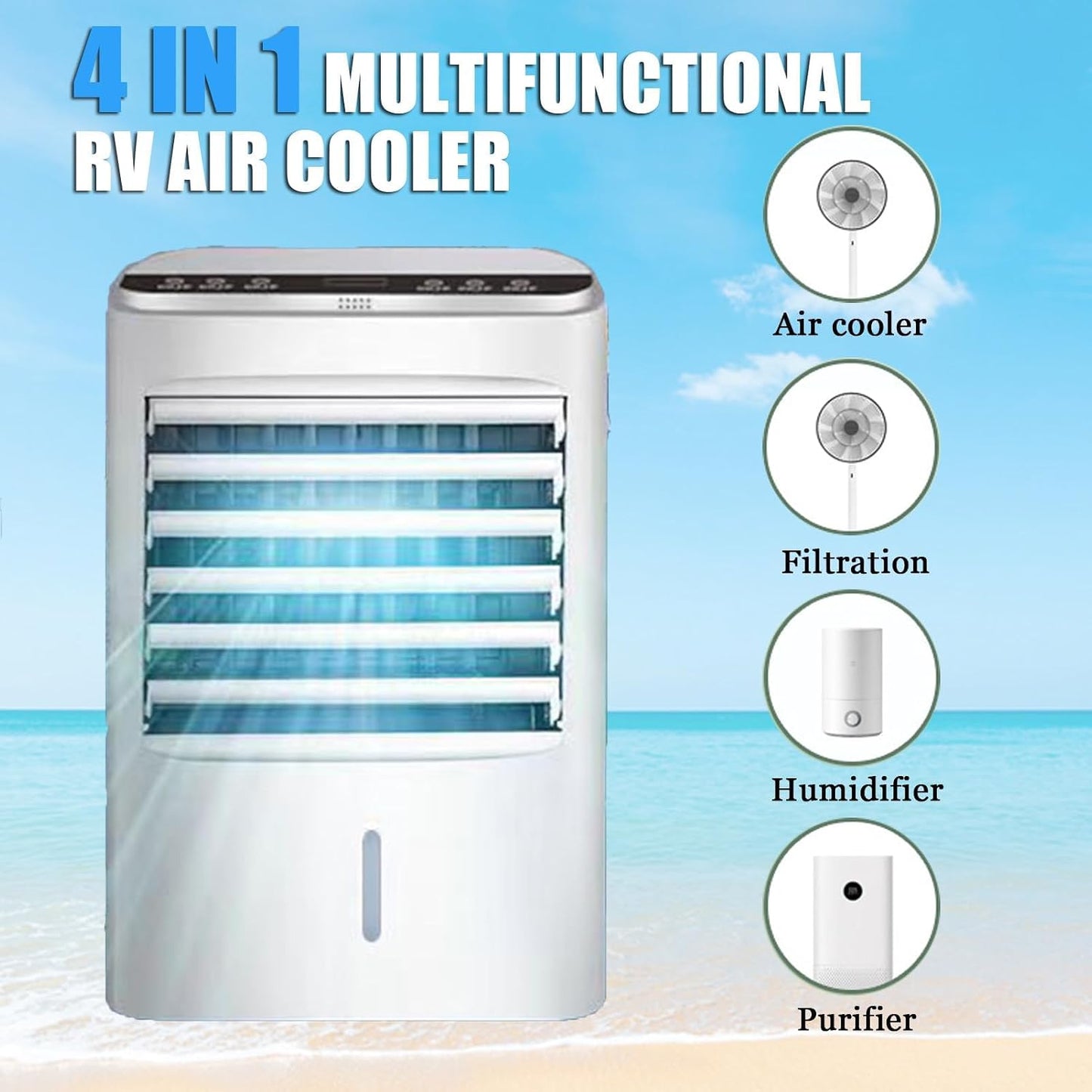  Refroidisseur D'air Évaporatif Portable Avec Réservoir D'eau, 3 Vitesses Et Minuteries, Refroidissement Silencieux Pour Camions, Camping-Cars, Fourgonnettes Et Caravanes, 12 V