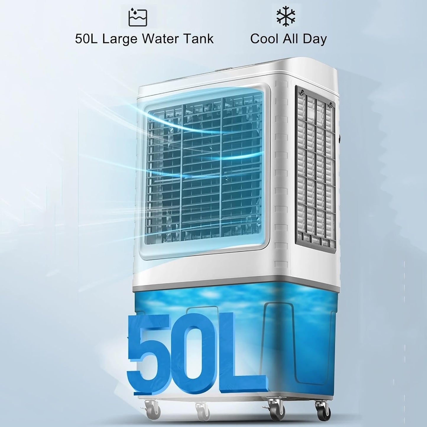 GENERIC Ventilateur De Refroidisseur D'évaporation Portable Avec 120 Oscillation, 3 Vitesses, Grand Réservoir D'eau, Roues Pour Une Mobilité Facile.Idéal Pour Les Bureaux, Les Patios Et Les Espaces Extérieurs