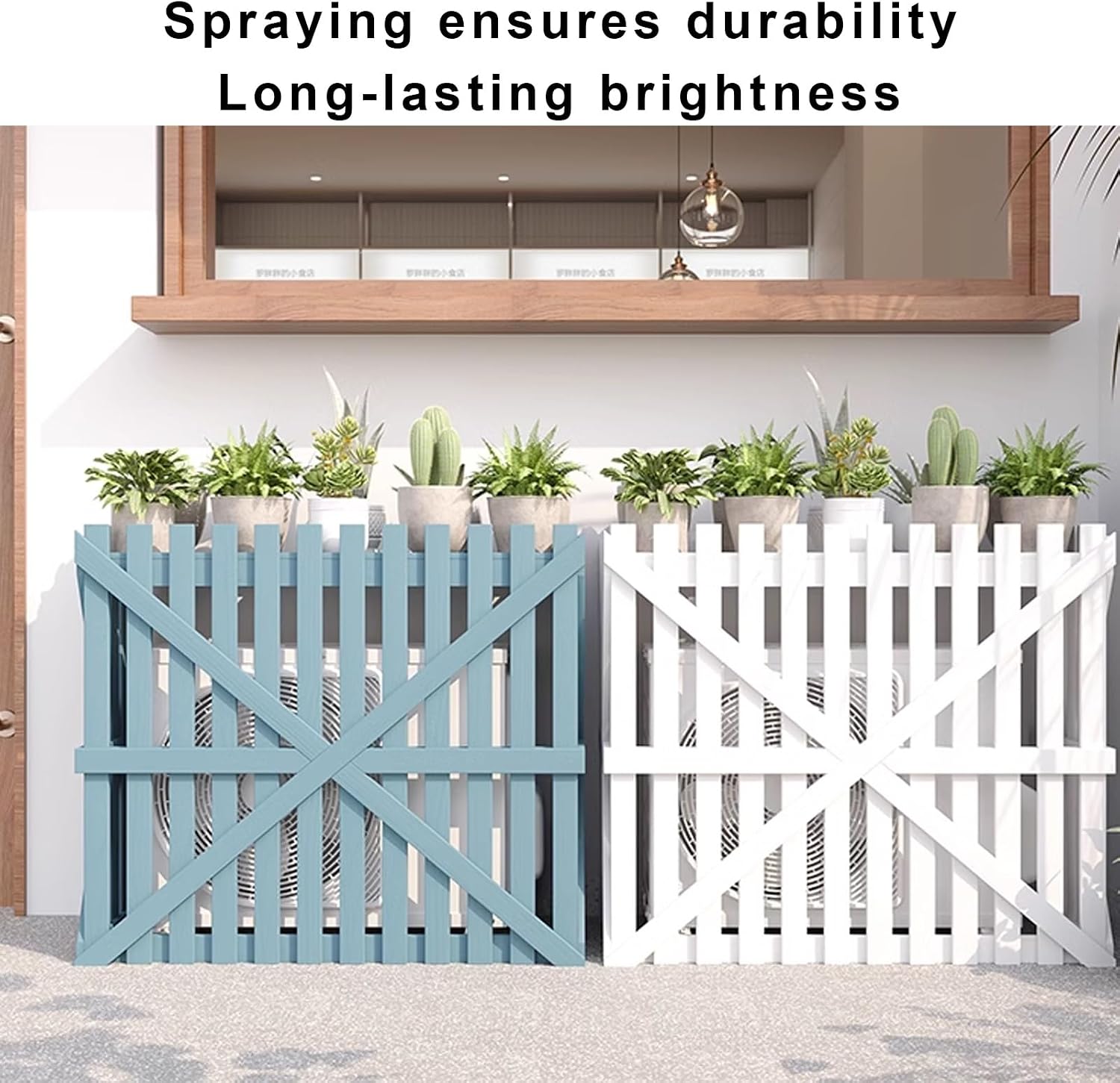  Housse En Bois Pour Climatiseur Extérieur, Protection Contre Le Vent Et Le Soleil, Facile à Installer Pour Terrasse Et Espaces Extérieurs (bleu, 120 X 60 X 105 Cm)