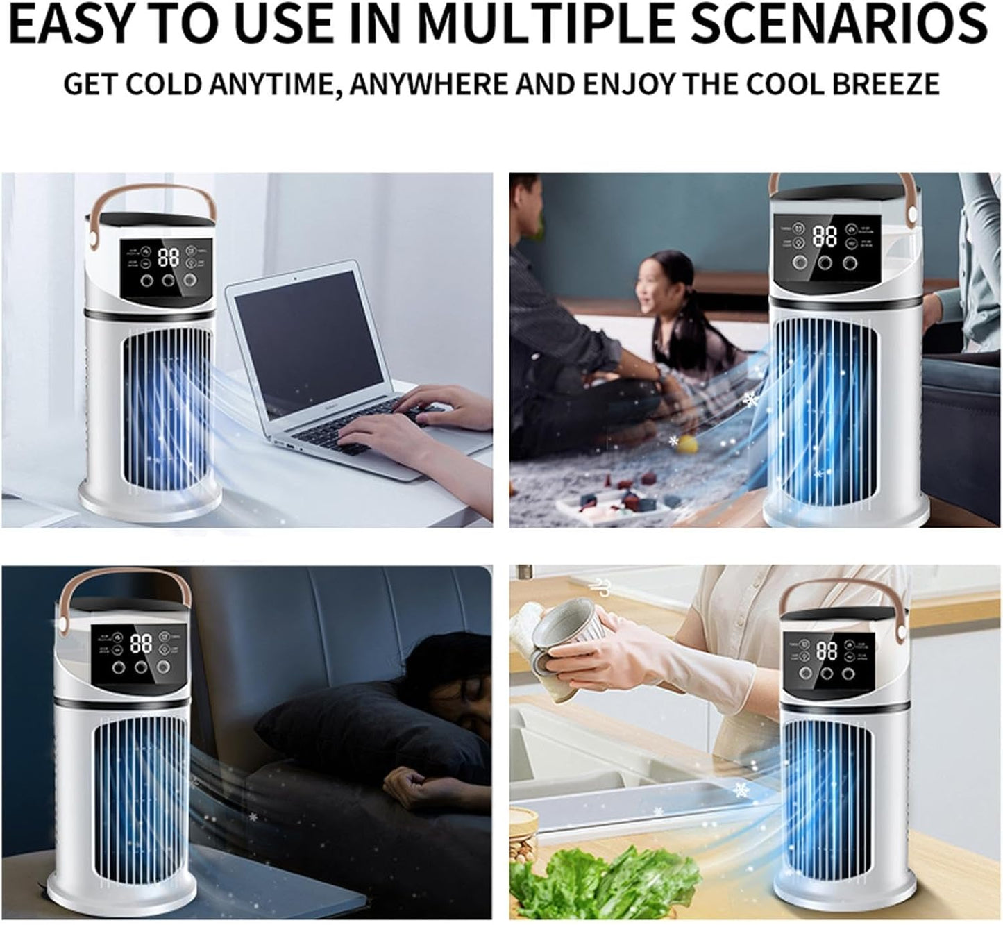  Climatiseurs Portatifs | 4 En 1 Climatiseur Portable | Ventilateur De Bureau Silencieux Rafraîchisseur D'Air | Rechargeable Par USB, Pour La Chambre, Le Bureau, La Maison