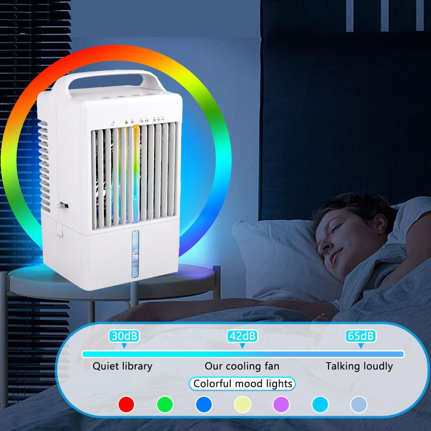 GENERIC Climatiseur Portable 3 En 1, Petit Climatiseur Personnel Avec Réservoir D'eau De 900 ML, Minuterie 2/4 H Et Petit Ventilateur De Refroidissement Avec Oscillation à 70° Pour 1200 ML.