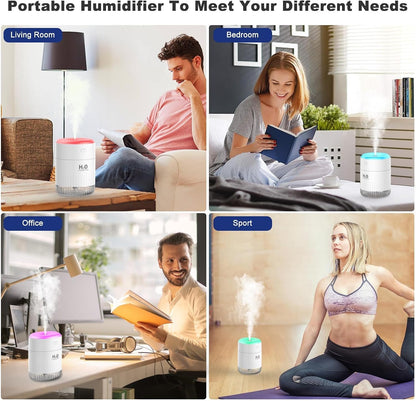  KARFUN Mini Humidificateur,350ml Portable Humidificateur D'air Chambre,Plantes Humidificateur D'air,Desktop Silencieux Mini Humidificateur Avec 7 Couleurs De Lumière,Bureau,Chambre,Voiture, (Blanc)