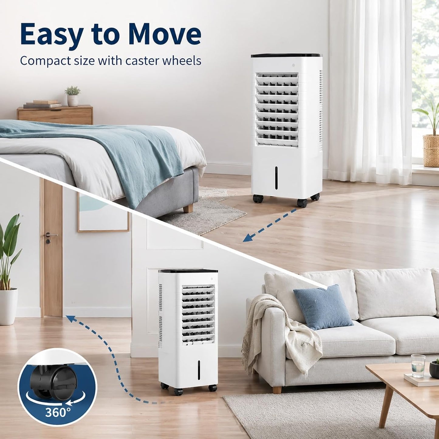  Rafraîchisseur D'Air, Climatiseur évaporatif, Remplissage D'Eau Par Le Haut, Pour Chambre, Salon, Refroidissement Intérieur