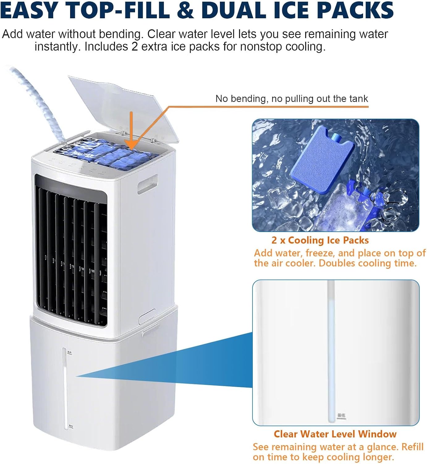 GENERIC Refroidisseur D'air Par évaporation Portable 3 En 1, Ventilateur De Climatiseur Télécommandé Avec Réservoir De 12 L, 3 Vitesses, For La Maison, La Chambre à Coucher, Le Bureau