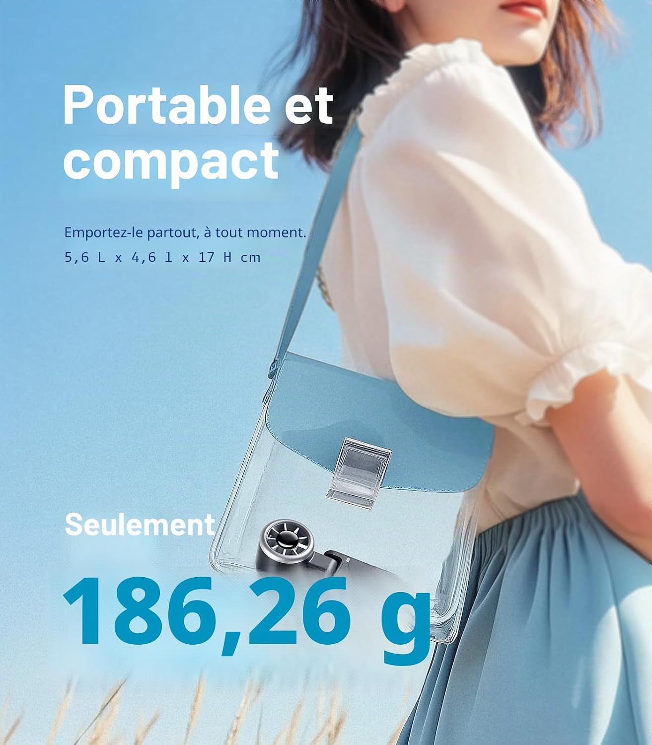  Diveblues Ventilateur Portable à Main, Ultra Rapide 10m/s, 5 Vitesses, Batterie Rechargeable, Jusqu'à 12h, Ventilateur De Poche Avec Technologie Turbo Pour Extérieur, Voyage, Noir