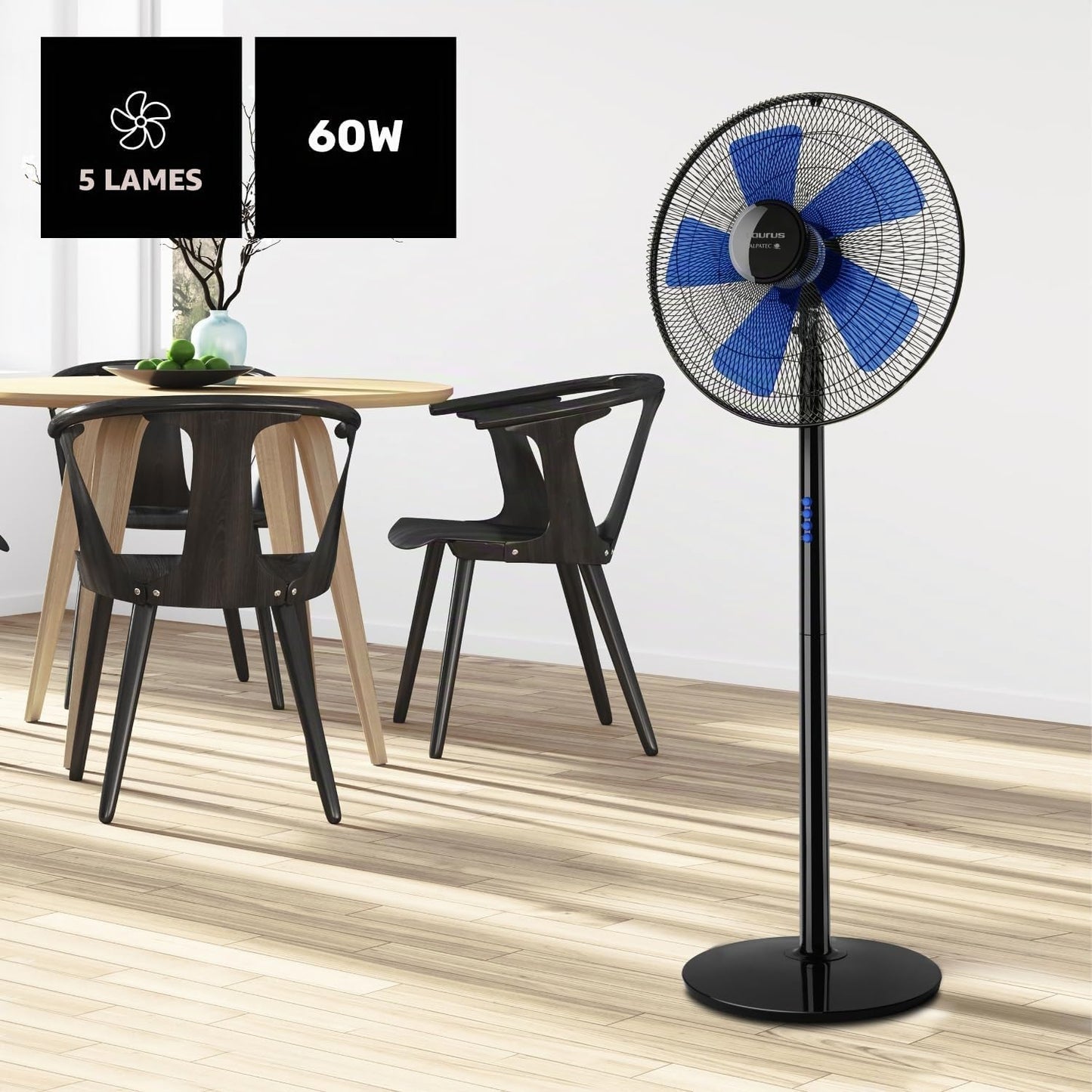  Taurus Boreal 16C Elegance - Ventilateur Sur Pied 40W, Hauteur Jusqu'à 130cm, 5 Lames, Diamètre 40cm, 3 Vitesses, Système D'oscillation Et D'inclinaison, Poignée De Transport, Base Ronde, Silencieux