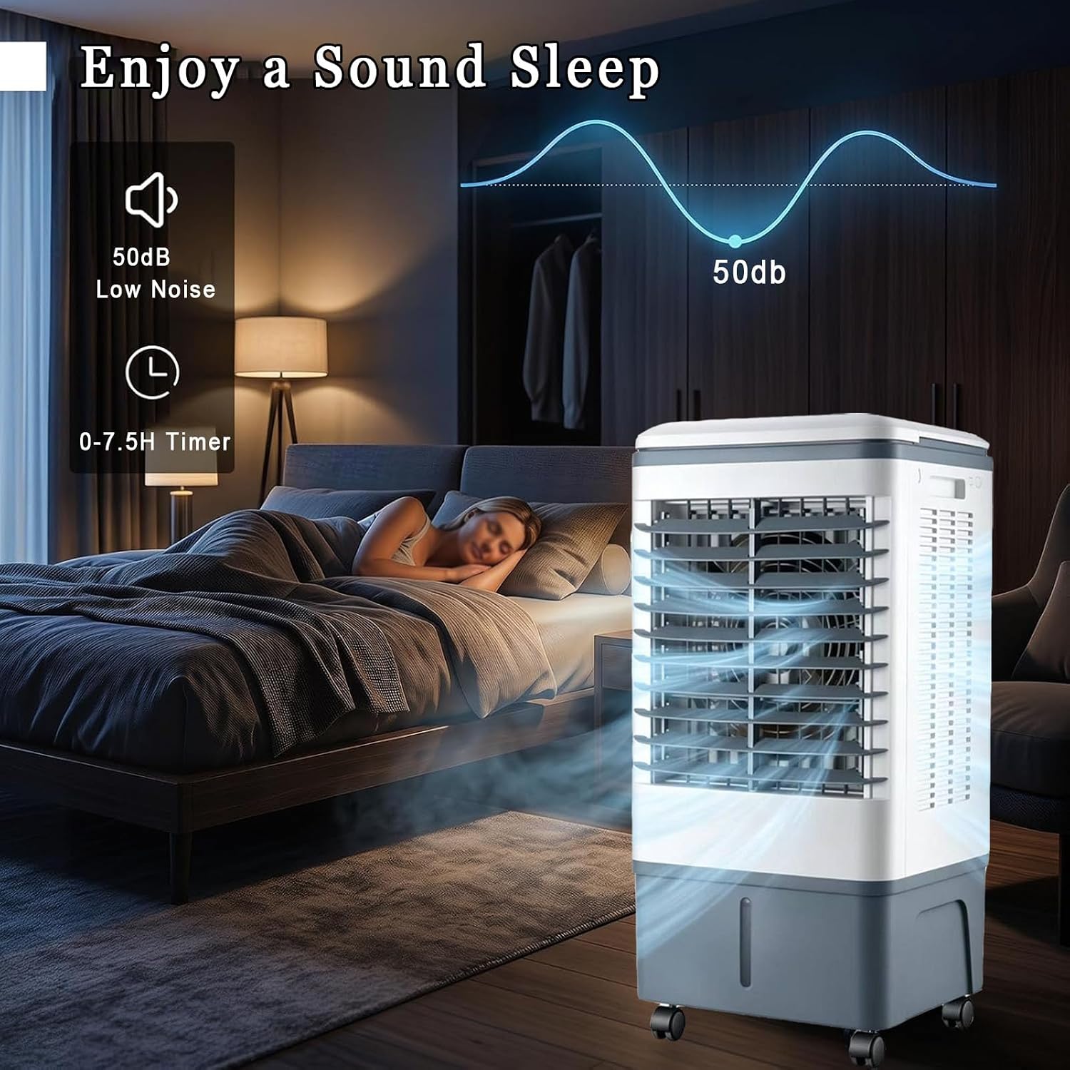  Climatiseur Mobile Portable 20l, 3 Vitesses, TéLéCommande, Minuterie 7.5h, RéServoir D'eau Amovible, Refroidisseurs éVaporation Pour Maison, Bureau, Pour Un Espace De 5 à 30 M²