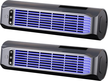  Lot De 2 Climatiseurs Sans Fil, Petit Ventilateur Tour Rechargeable Par USB à 3 Vitesses, Ventilateur De Refroidissement Sur Pied, Mural Et Couché Avec Support Téléphone Pour La Maison Et Le Burea