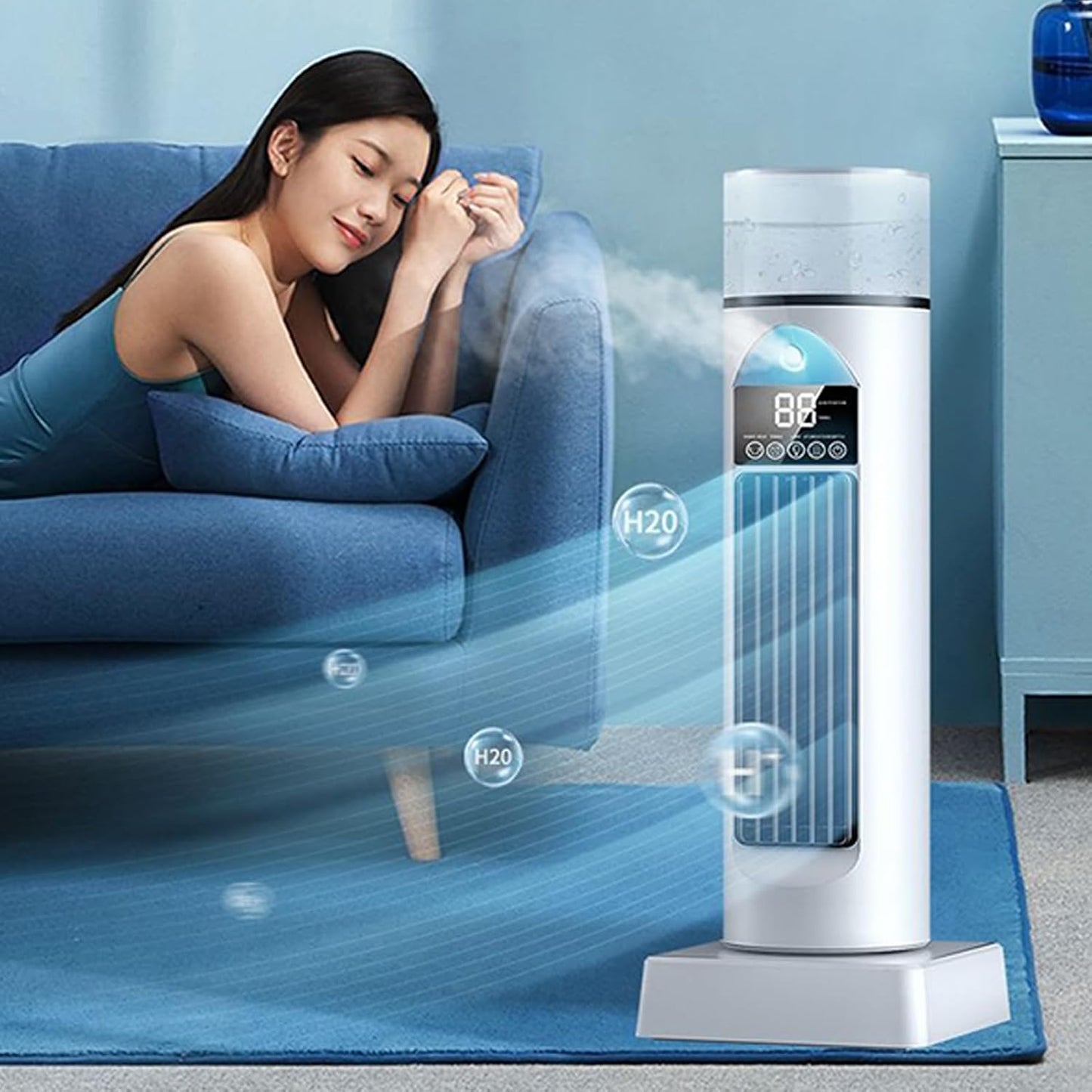 GENERIC Ventilateur D'air Froid, Ventilateur D'air Frais | Refroidisseur Oscillant Silencieux Sans Pales Avec Télécommande Et Réservoir D'eau, Humidificateur à 6 Vitesses Pour Chambre à Coucher, Bureau