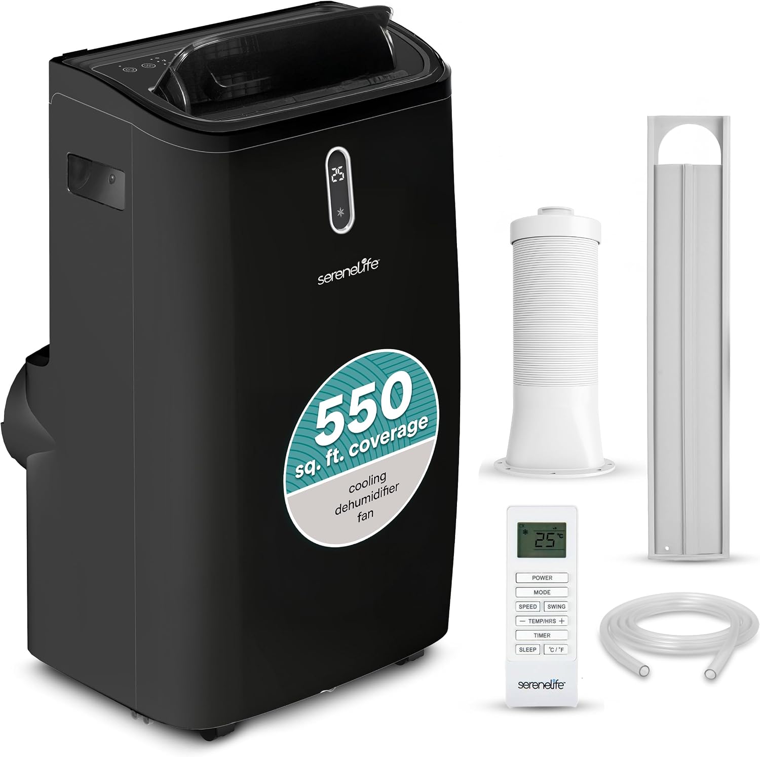  SereneLife Climatiseur Portable, Capacité 12000 BTU (ASHRAE) Unité De Refroidissement Maison Compacte A/C Avec Déshumidificateur Et Modes Ventilateur, Couverture De 380 M², Kit De Montage De Fenêtre