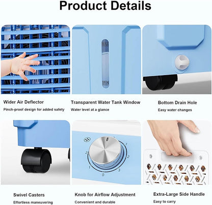 GENERIC Refroidisseur D'air évaporatif Portable, Refroidisseur De Marais Industriel Avec 3 Vitesses De Vent, Flux D'air Longue Portée Pour Usine, Entrepôt, Restaurant, Maison, Design Facile à Déplacer