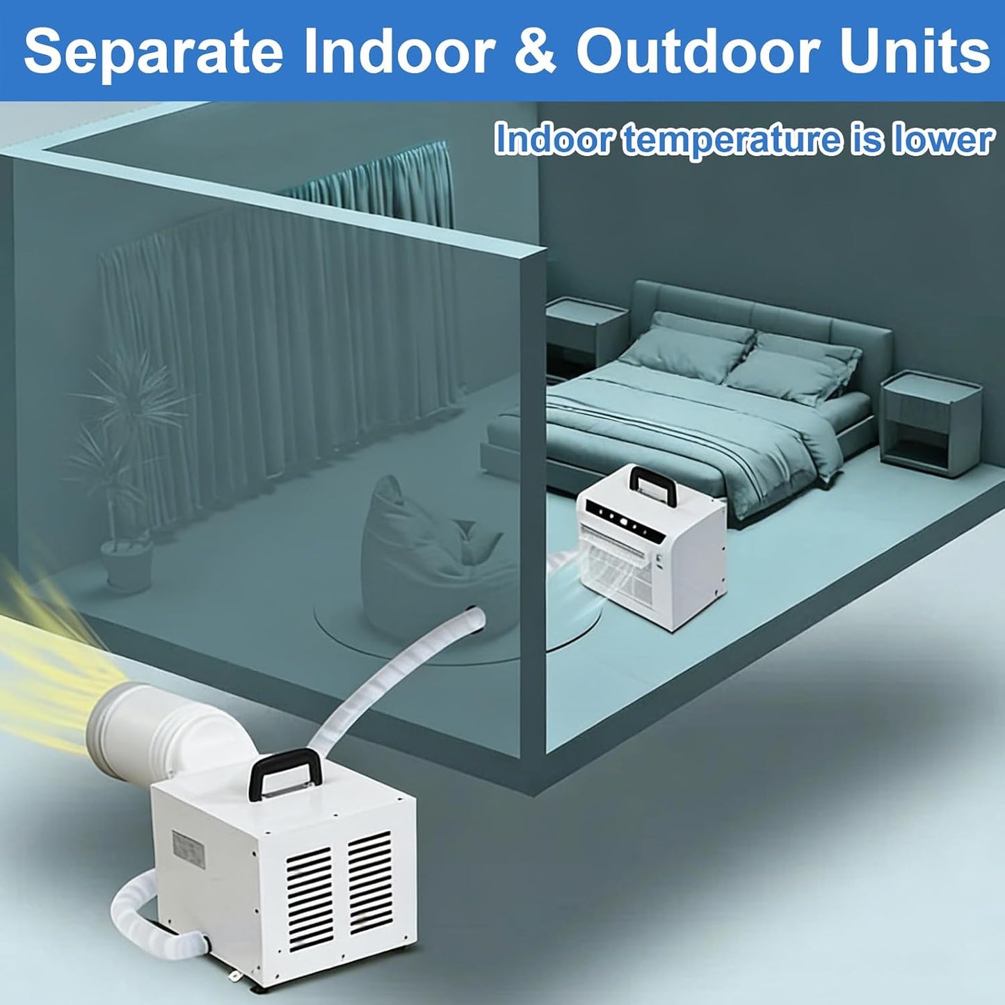  Climatiseur Split Portable, Refroidissement Rapide, Écoénergétique, Sans Installation Fixe, Pour Chambre, Salon, Bureau(Size:with 1-Meter Connecting Pipe)