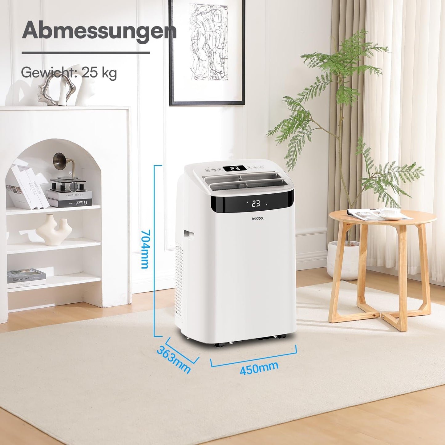  BE COOL Climatiseur Mobile 12000 BTU Avec Chauffage Et Wi-Fi, Silencieux Grâce à L'onduleur, Climatiseur Mobile 4 En 1 Avec Déshumidificateur Et Ventilateur, Pour Pièces Jusqu'à 42 M², Blanc