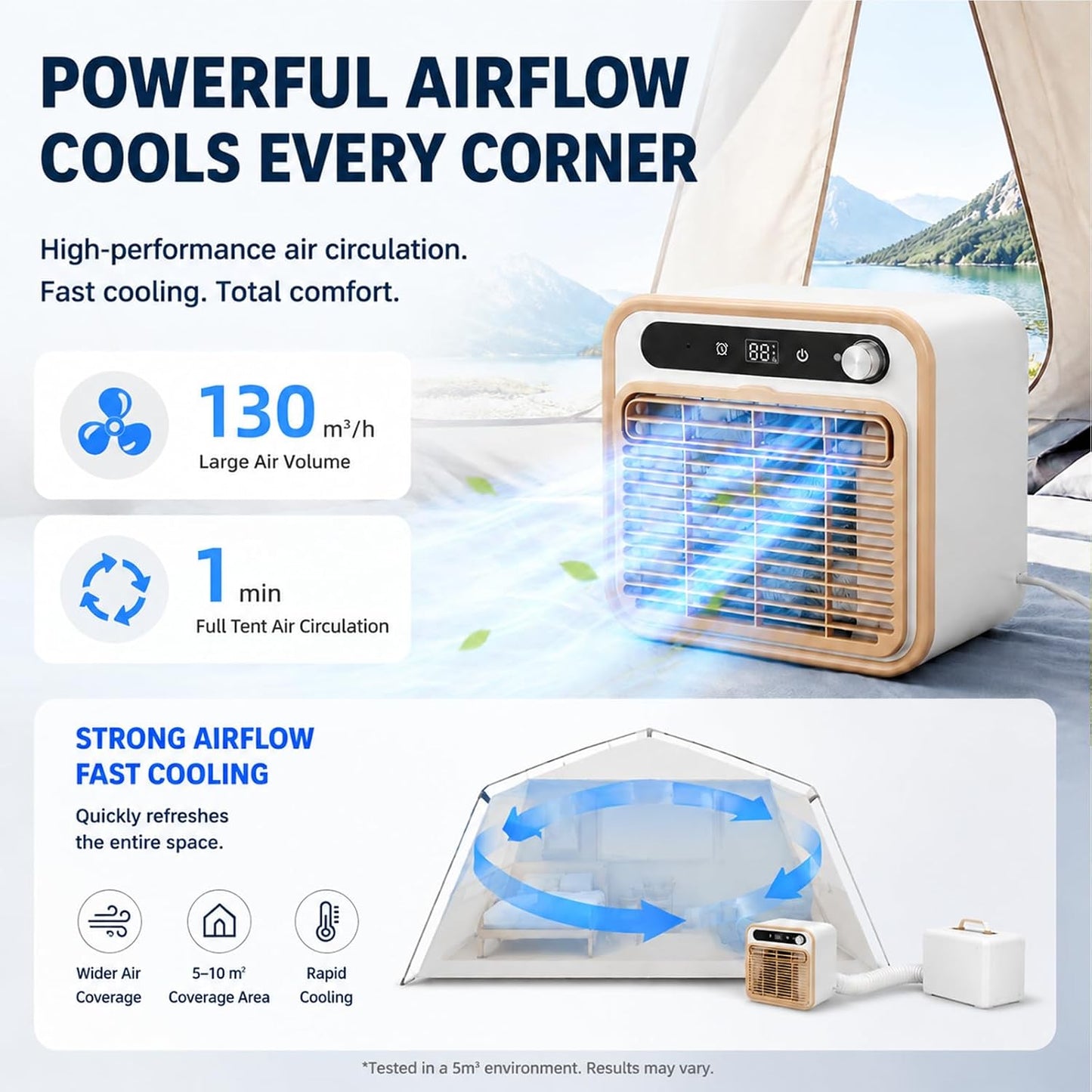  Climatiseur Split Portable 5000 BTU, AC Pour Camping 2m | Structure Compacte Tactile, Climatisation De Bureau Avec Option Tuyau Long 1m/1.5m/2m, Minuterie 12H Lit