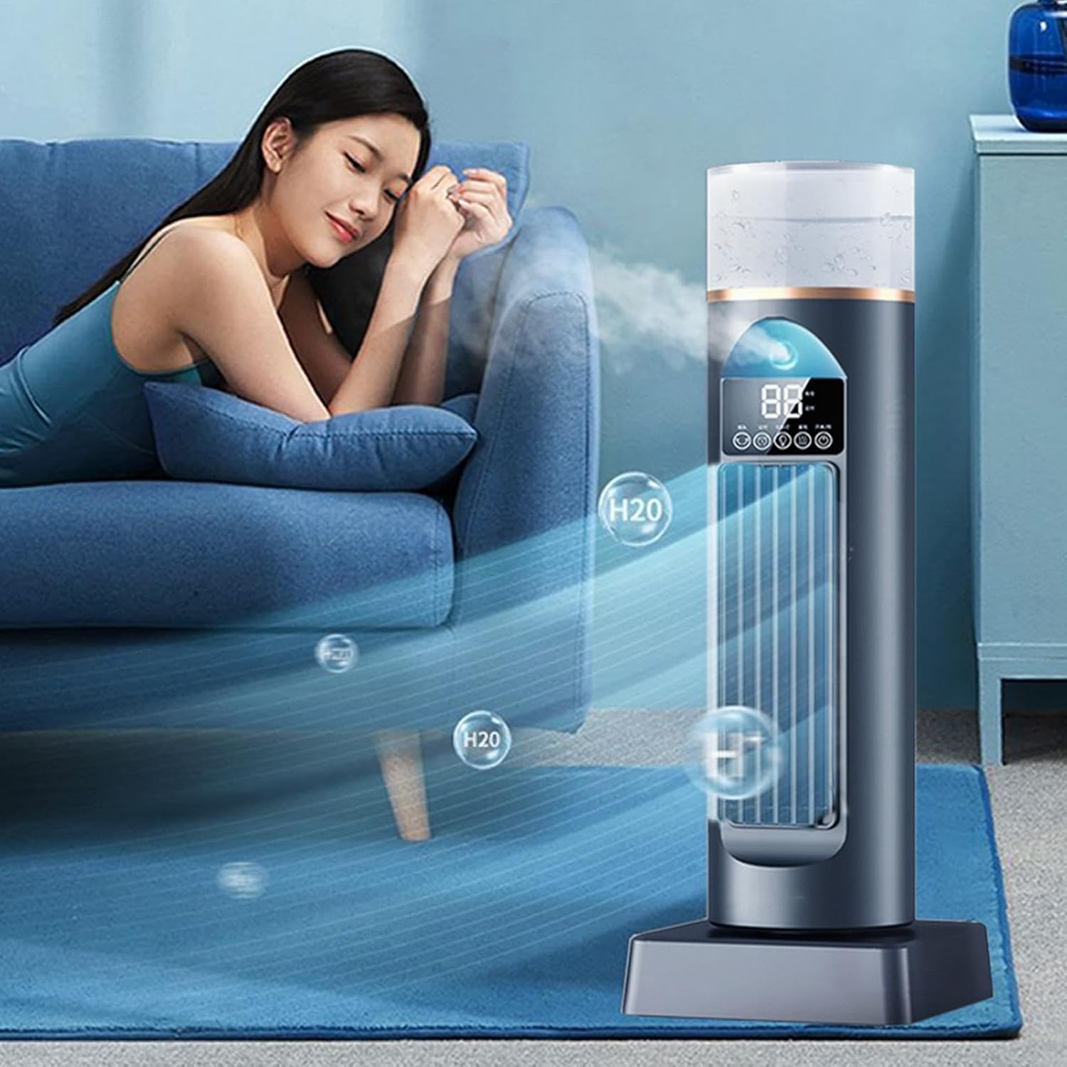 GENERIC Ventilateur De Climatisation Pour Chambre à Coucher | Refroidisseur Oscillant Silencieux à 6 Vitesses Avec Télécommande Et Réservoir D'eau, Minuterie De 6 Heures Pour La Maison, Le Bureau, Le