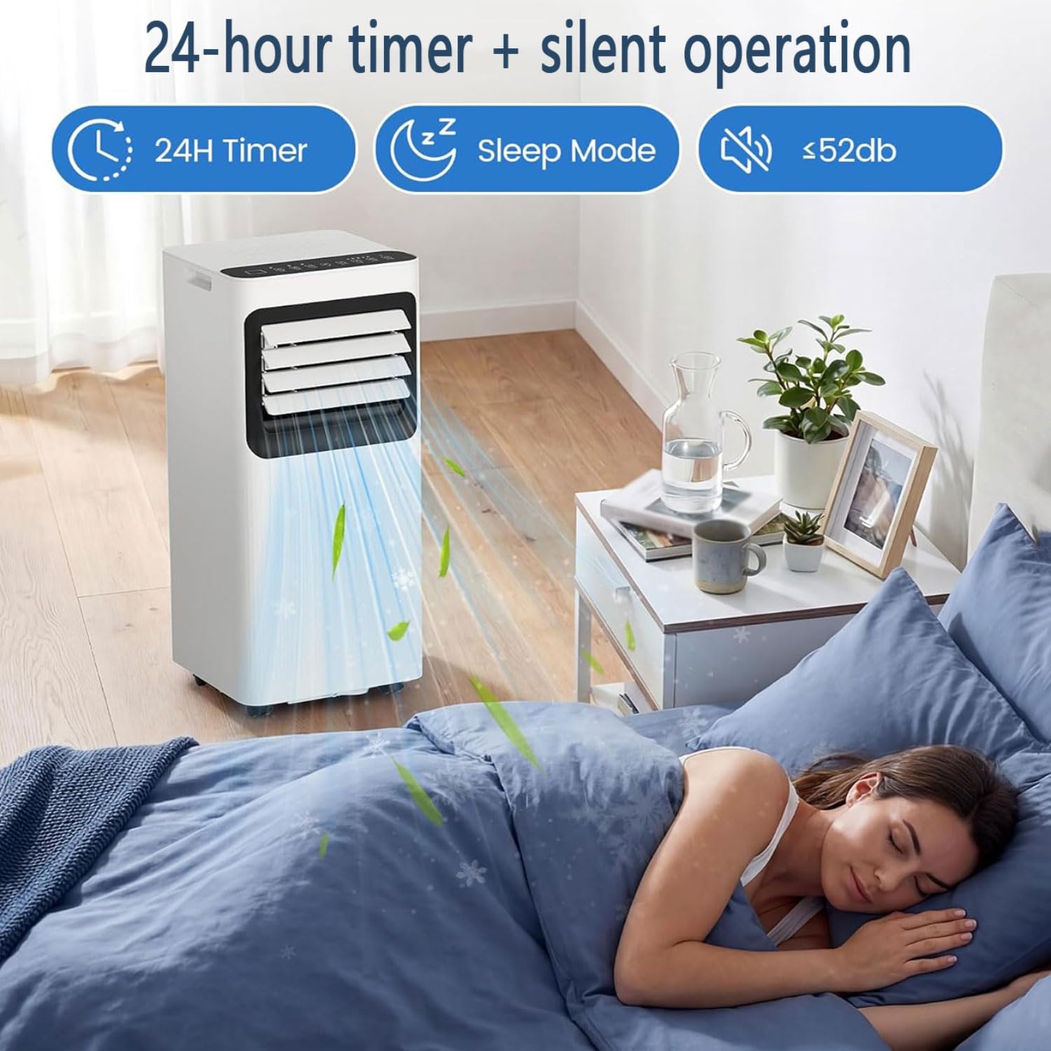  Climatiseur Portable Unité Intelligente Intelligente Avec Déshumidificateur Cool Et Modes Ventilateur Pour La Pièce Jusqu'à 350 Pieds Carrés, Télécommande, Minuterie 24 Heures, Kit D'installation