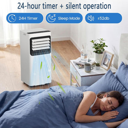  Climatiseur Portable Unité Intelligente Intelligente Avec Déshumidificateur Cool Et Modes Ventilateur Pour La Pièce Jusqu'à 350 Pieds Carrés, Télécommande, Minuterie 24 Heures, Kit D'installation