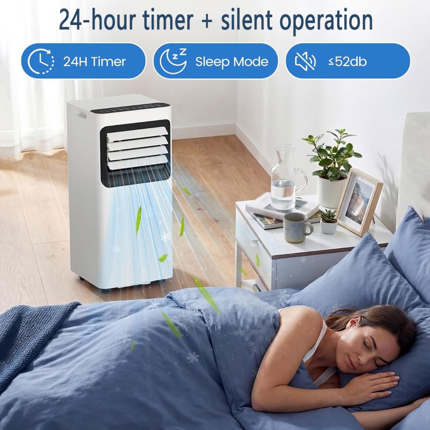  Climatiseur Portable, Unité Intelligente Intelligente AC Avec Déshumidificateur Cool Et Modes De Ventilateur Pour Les Chambres Jusqu'à 350 Sq.ft, Télécommande, Minuterie 24H, Kit D'installation