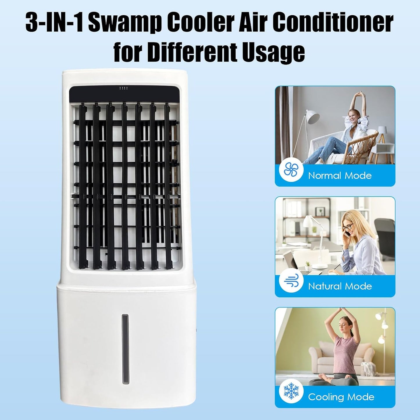  Climatiseur Portable, 12L, 3 IN 1 Ventilateur De Refroidisseur D'air évaporatif Avec écran à Distance Et LED, 3 Vitesses, 4 Modes, Réservoir, 2Ice Packs, 7.5H Minuterie Pour Le Bureau De Chambre à Dom