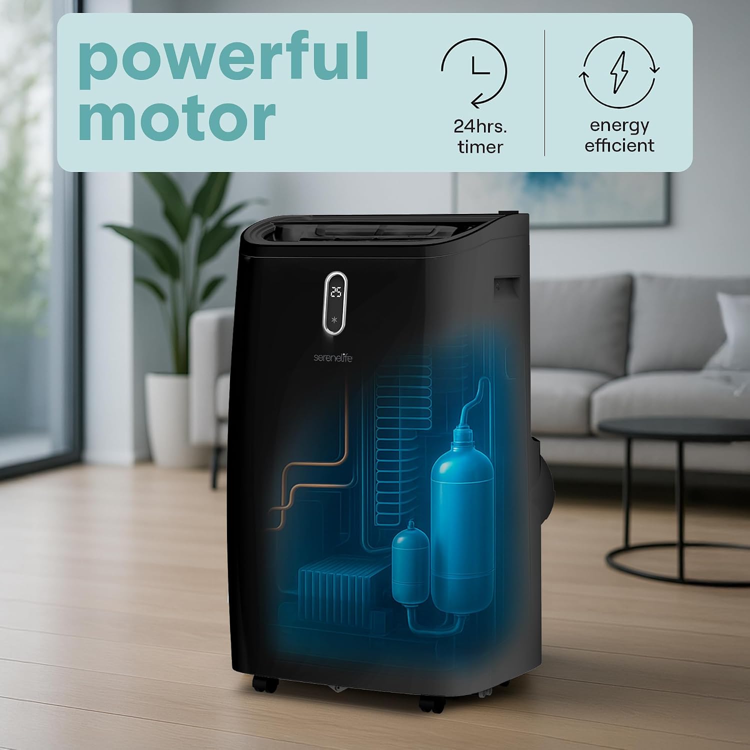  SereneLife Climatiseur Portable, Capacité 12000 BTU (ASHRAE) Unité De Refroidissement Maison Compacte A/C Avec Déshumidificateur Et Modes Ventilateur, Couverture De 380 M², Kit De Montage De Fenêtre