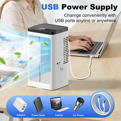  Climatiseur Portable 4 En 1, Refroidisseur D'air Portable 1200 Ml, 4 Vitesses, 2 Brumisations, 7 Couleurs LED, Minuterie 1-8H, Refroidisseur D'air Pour Camping, Bureau (blanc)