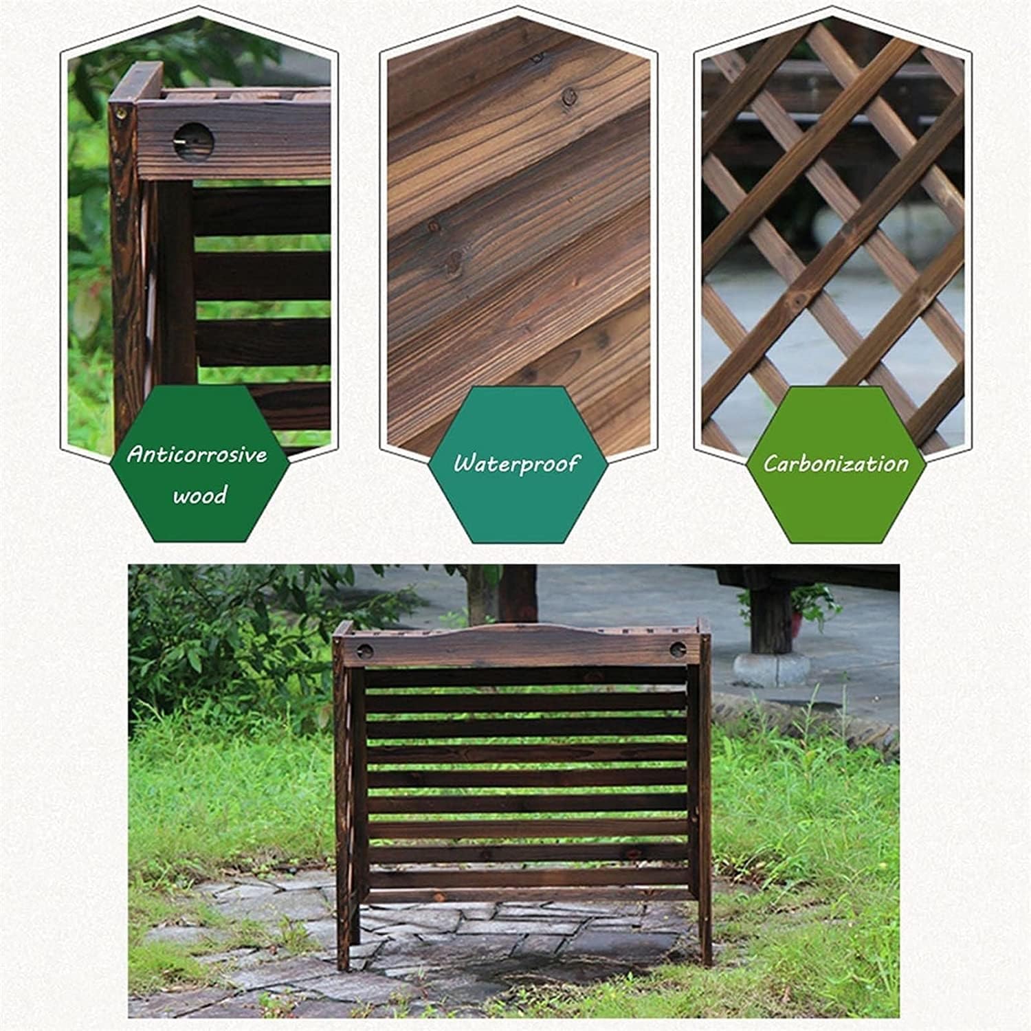  Climatiseur Extérieur Écran De Clôture Écran De Clôture De Climatisation En Bois Massif, Couvercle De Climatiseur En Bois For Unités Extérieures, Support D'usine D'étagère, Carbonisation/étanche (Siz