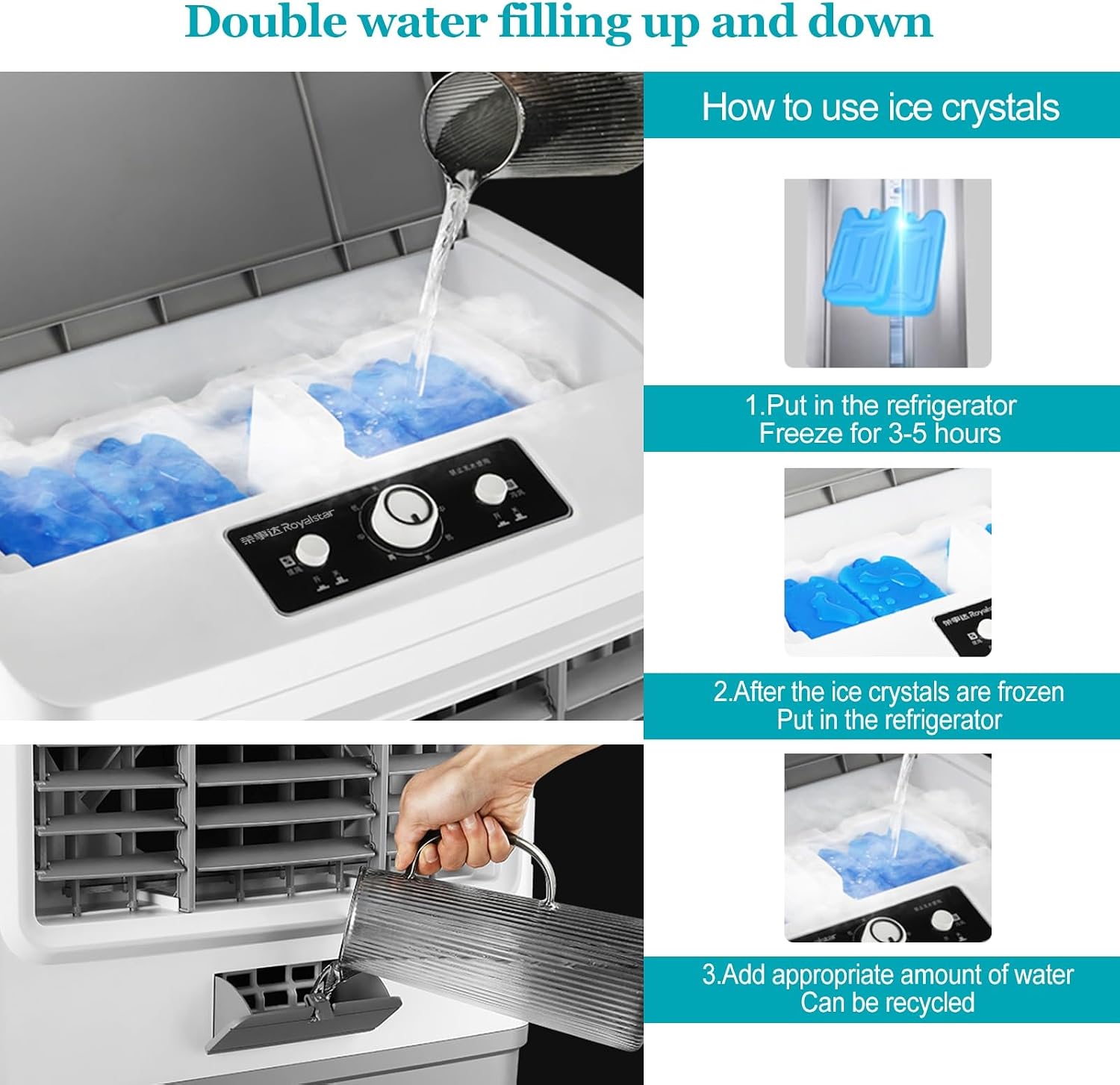 GENERIC Glacière Portable Pour Climatiseur Avec Réservoir D'eau De 50 L, Ventilateur à 3 Vitesses, Oscillation à 120°, 4 Blocs De Glace Inclus