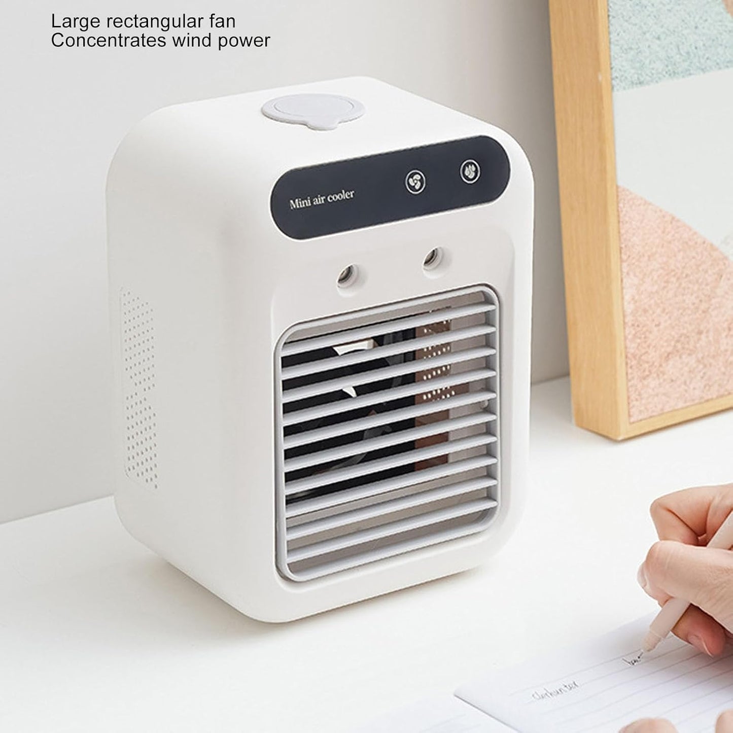  Yosoo Health Gear Climatiseur Portable, Ventilateur De Refroidissement Par évaporation En ABS Avec Réservoir D'eau De 500 Ml, 3 Vitesses, Batterie De 1200 MAh Pour Chambre, Bureau, Camping,