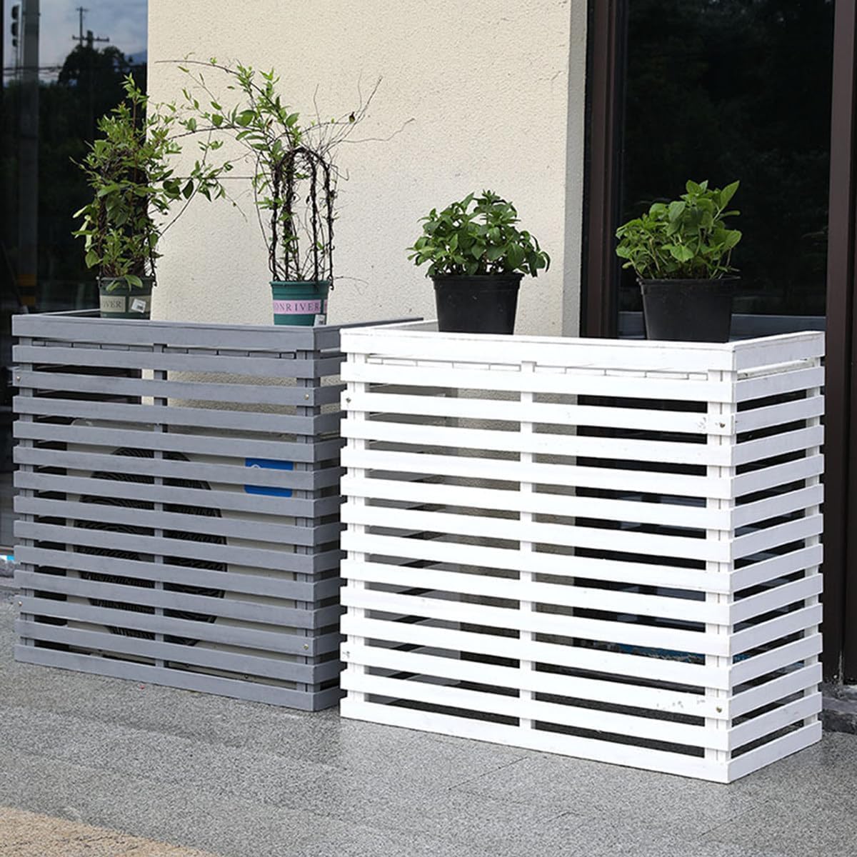 GENERIC Housse De Climatiseur D'extérieur En Bois Massif Avec Persiennes Pour Climatiseur, Abri Multifonction Pour Fleurs, 85 X 35 X 80 Cm