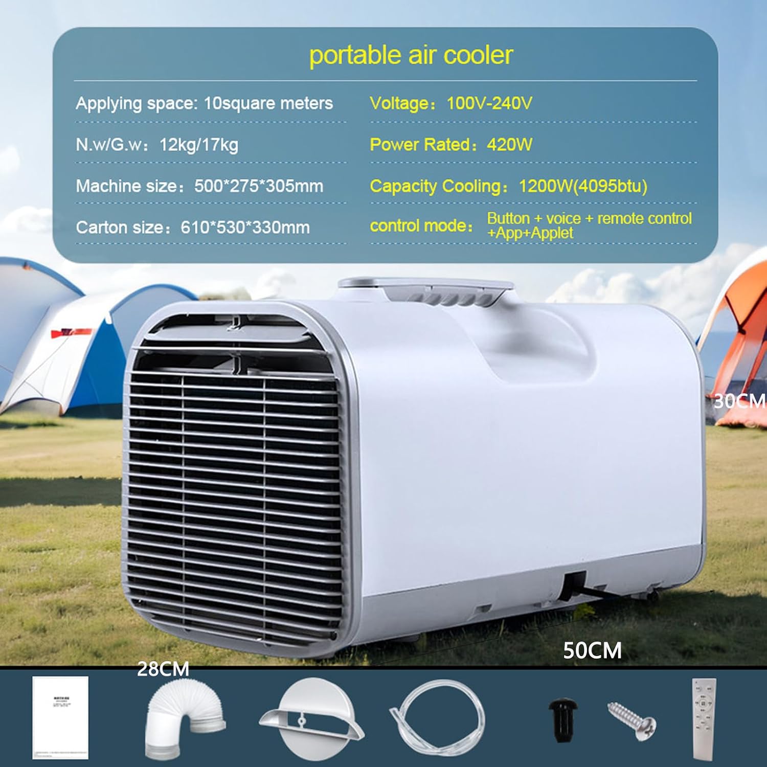 GENERIC Climatiseur Portable 4095 BTU à Refroidissement Rapide, Faible Consommation D'énergie, Ventilateur à Trois Vitesses, Fonction Minuterie Pour Camping, Camping-car, Voiture, Camion, Camionnette, Pêche