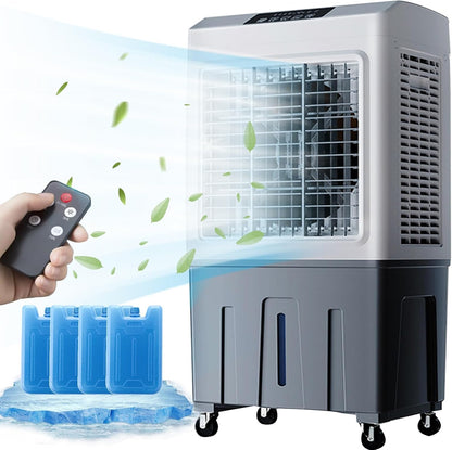 GENERIC Ventilateur De Refroidissement Par évaporation, Climatiseur Mobile 200 W à 3 Vitesses, Réservoir D'eau De 55 L Et 4 Compartiments à Glace, Idéal Pour La Maison, Le Bureau Ou Une Ch