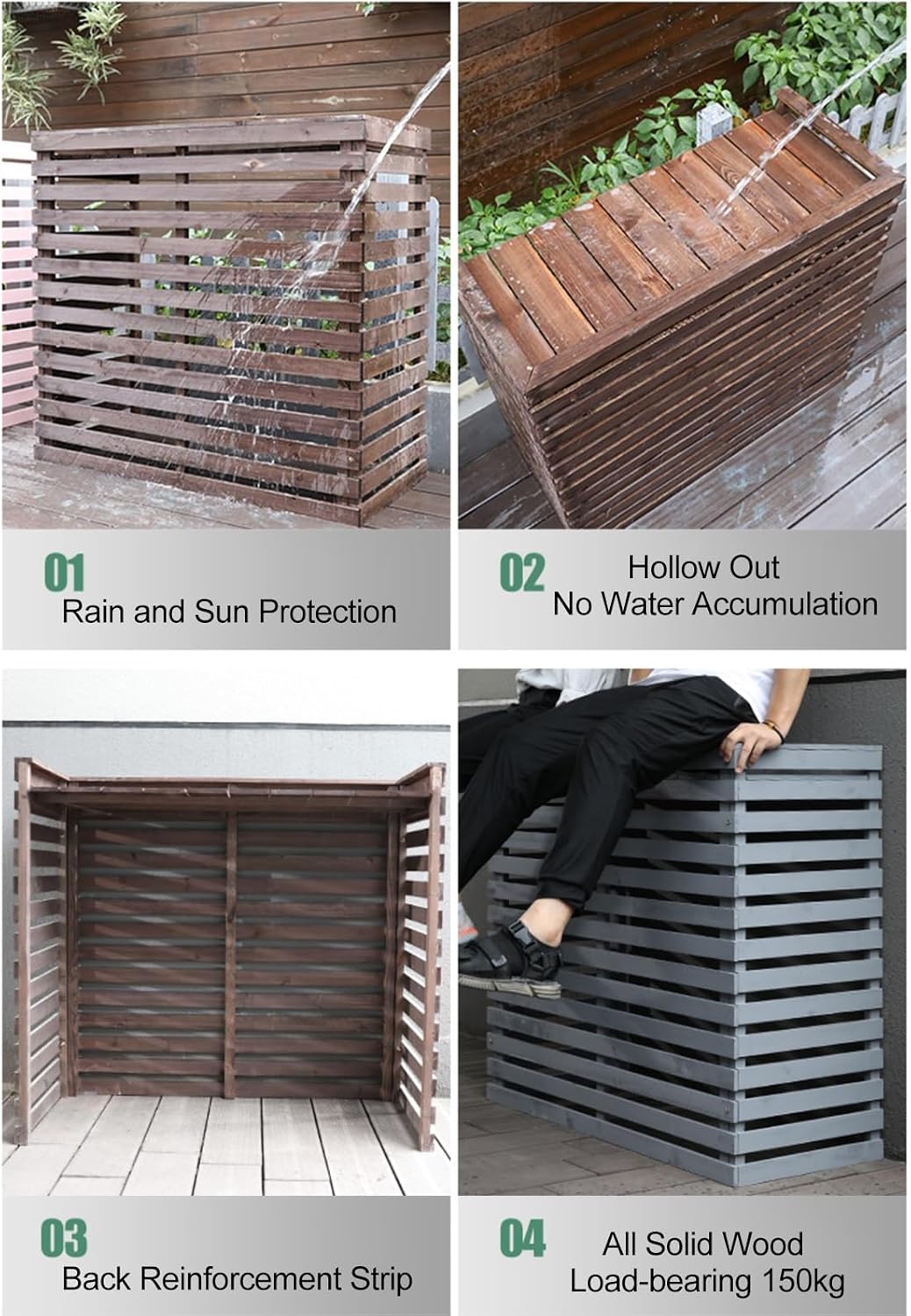  Housse Décorative Pour Climatiseur Pour Une Utilisation En Extérieur – Élégante Housse En Bois Pour Unité De Climatisation Et Support De Plante Avec Protection Supérieure – Accessoire De Clôture