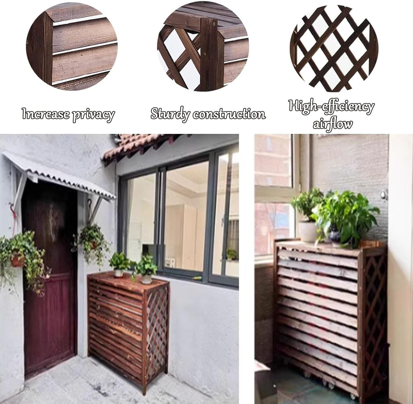  Housse De Protection Pour Climatiseur Extérieur En Bois Rustique, Installation Facile Pour Unité Extérieure, 105 X 47 X 80 Cm, Protection Pour Unité Climatique, Résistante Aux Intempéries, Décoration