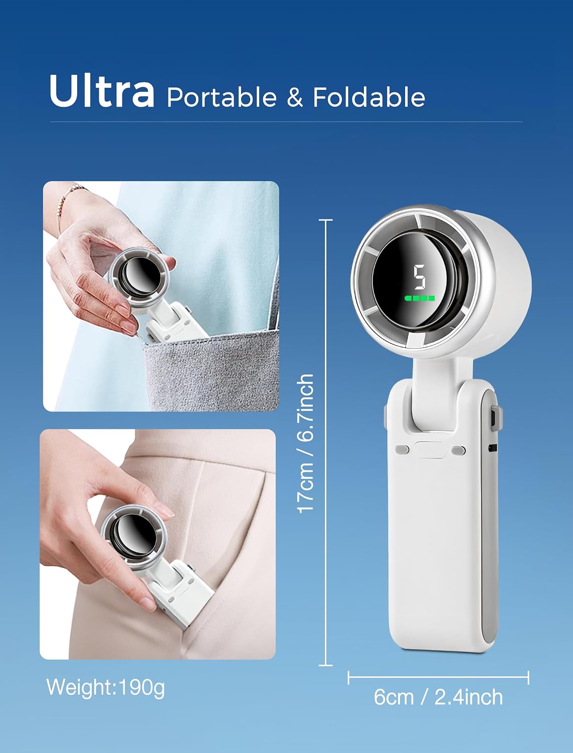  MERTTURM Mini Ventilateur 3 En 1 Turbo (12 H En Veille), Petit Et Portable, Avec 5 Niveaux De Vent Super Puissants, Moteur Sans Balais, Avec Batterie Rechargeable Pour L'extérieur