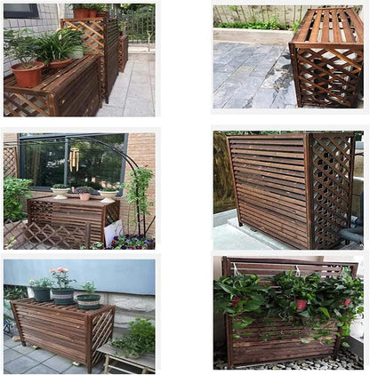  Housse De Protection Pour Climatiseur Pompe à Chaleur, Support De Fleurs D'extérieur En Bois, écran De Confidentialité En Bois Massif Pour Climatiseur, Protection De Balcon Dissimulée