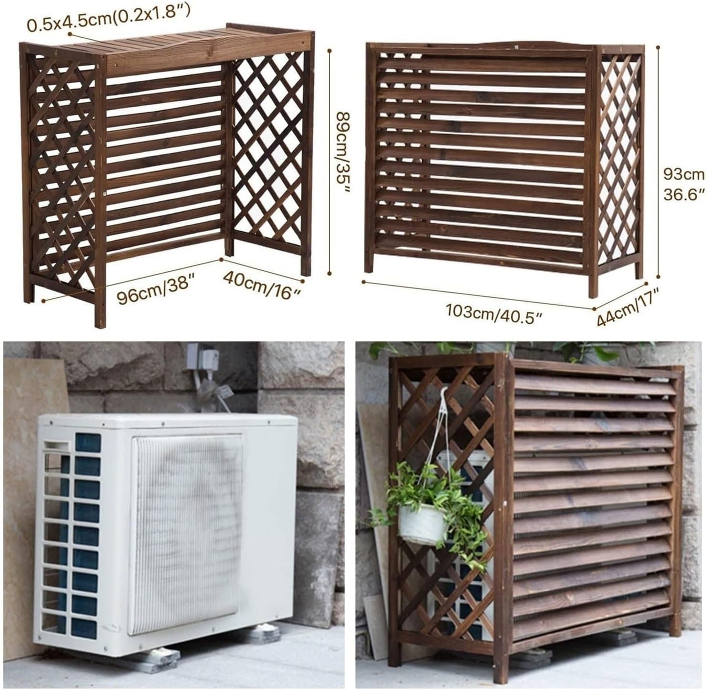 GENERIC Housse De Climatiseur En Bois étanche Pour Climatiseurs Extérieurs, Bac De Rangement Caché, Protection élégante Pour Systèmes CVC, Décoration De Jardin Essentielle