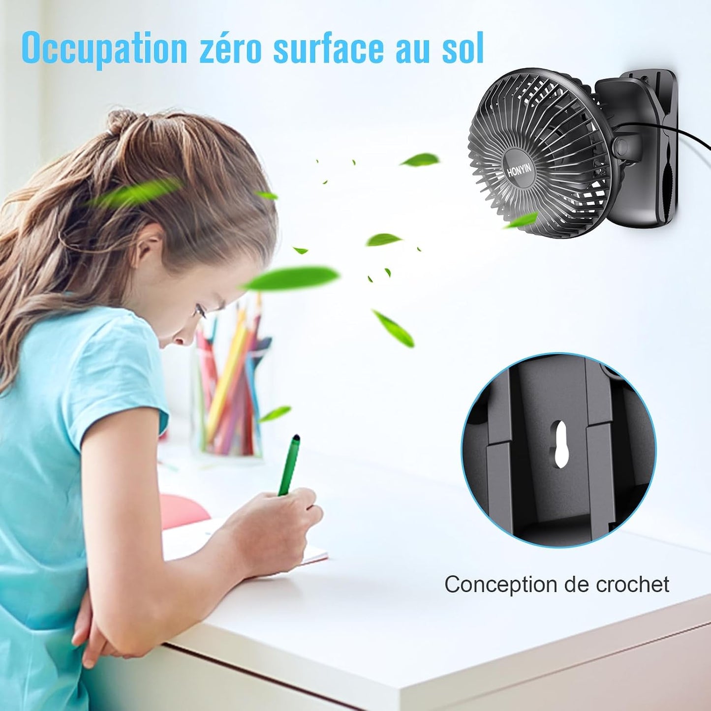  HONYIN Mini Ventilateur à Pince, 720 Rotation° Clip & Table Ventilateur | Petit Ventilateur USB, Air Puissant Et Fonctionnement Silencieux, Alimenté Par USB, Pour Maison Table Bureau