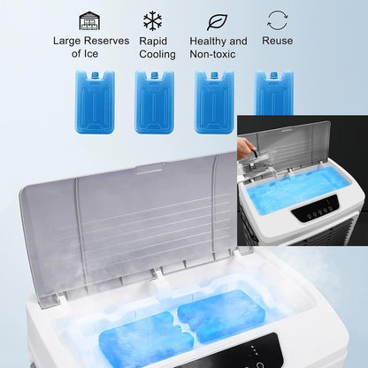 GENERIC Ventilateur De Refroidisseur D'évaporation Portable Avec 120 Oscillation, 3 Vitesses, Grand Réservoir D'eau, Roues Pour Une Mobilité Facile.Idéal Pour Les Bureaux, Les Patios Et Les Espaces Extérieurs