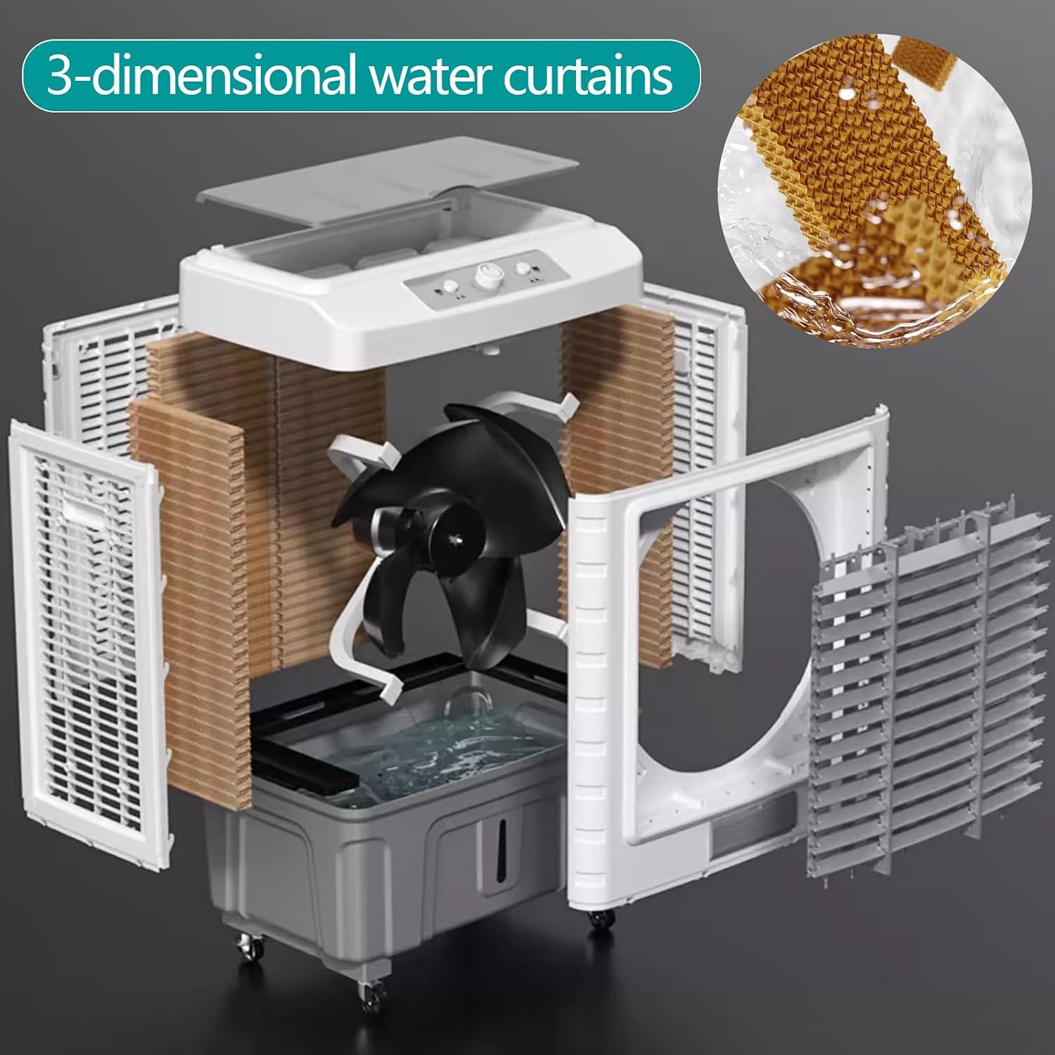GENERIC Refroidisseur D'air évaporatif Portable, Réservoir De 50L, Oscillation 120 °, 3 Vitesses, Conception à Roues Silencieuses Pour La Chambre à Coucher, Bureau, Garage, Ventilateur De Refroidissement Inté