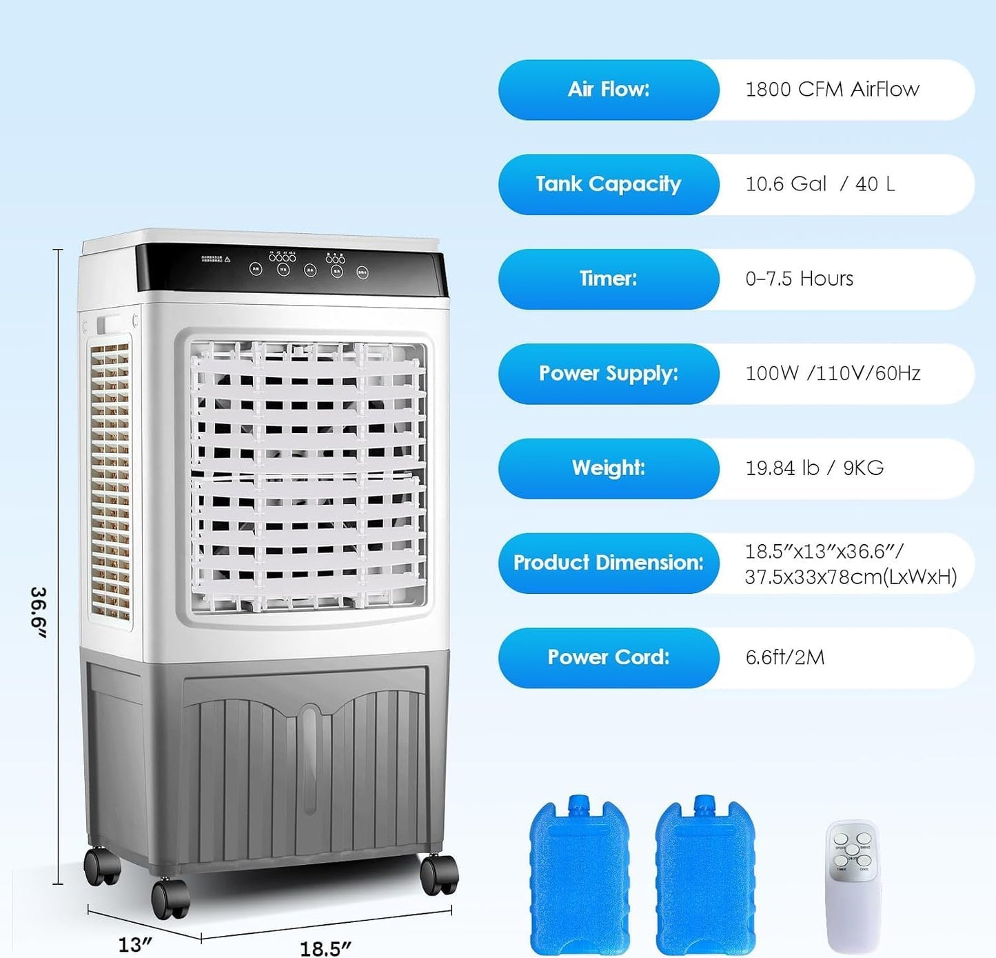  Climatiseur De Marais, Refroidisseur D'air Par évaporation De 4 000 CFM, Réservoir D'eau De 37 Litres, 3 Modes, 3 Vitesses, Télécommande, Minuterie De 7,5 H, Climatisation Portable Sans