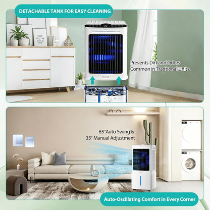 GENERIC Rafraîchisseur D'Air Avec 6 Blocs Réfrigérants, Ventilateur Mobile 25L à Bac Amovible, Humidificateur Sans Fenêtre 800 M³/h, Oscillation 90°, Minuterie 12H, 3 Vitesses Pour Espace De Travail