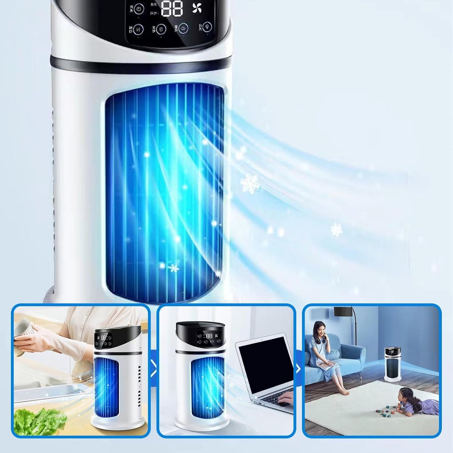  Climatiseur Mobile Portable, Refroidisseur D'air Portable, Mini Climatiseur, Petite Clim Pour Chambre, Climatiseur Mobile Sans évacuation Pour Chambre,Bureau (Blanc)